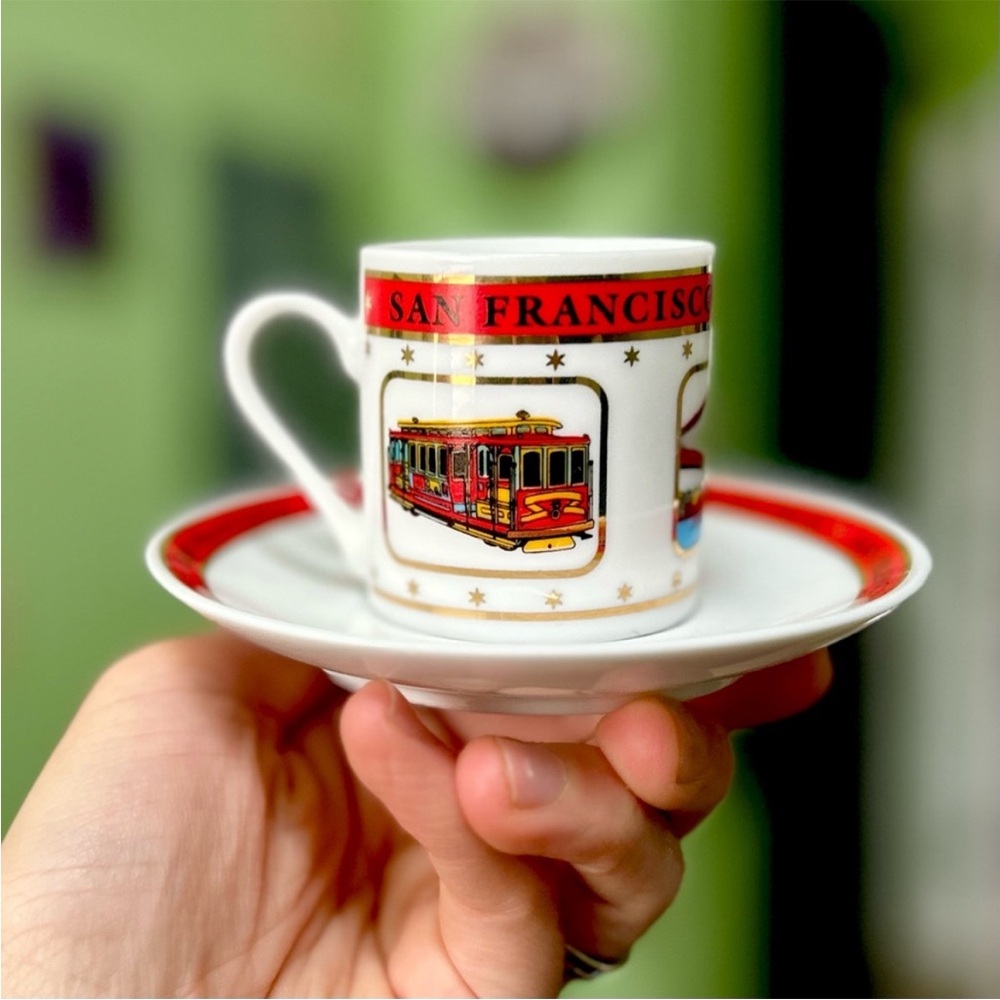San Francisco Cable Car Souvenir Cup and Saucer Mini Espresso Candle Decor Art - Picture 4 of 8
